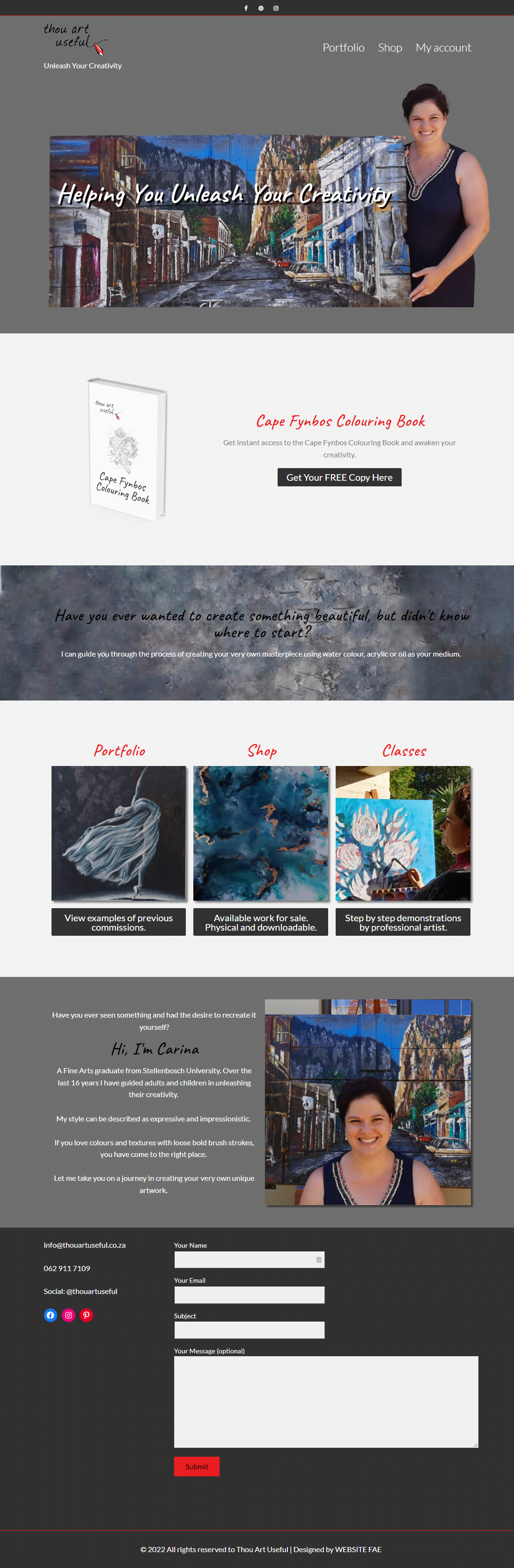 Screenshot of the Thou Art Useful website showcasing the layout of the site